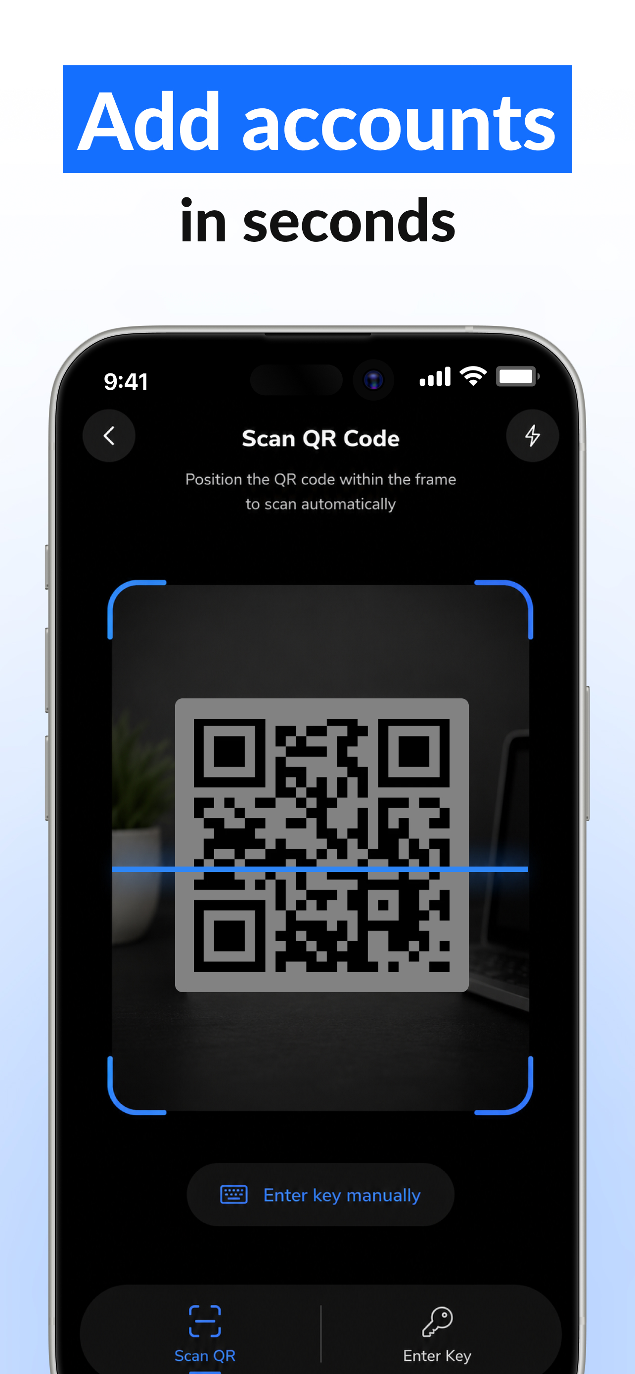 Scan a QR code to add an account