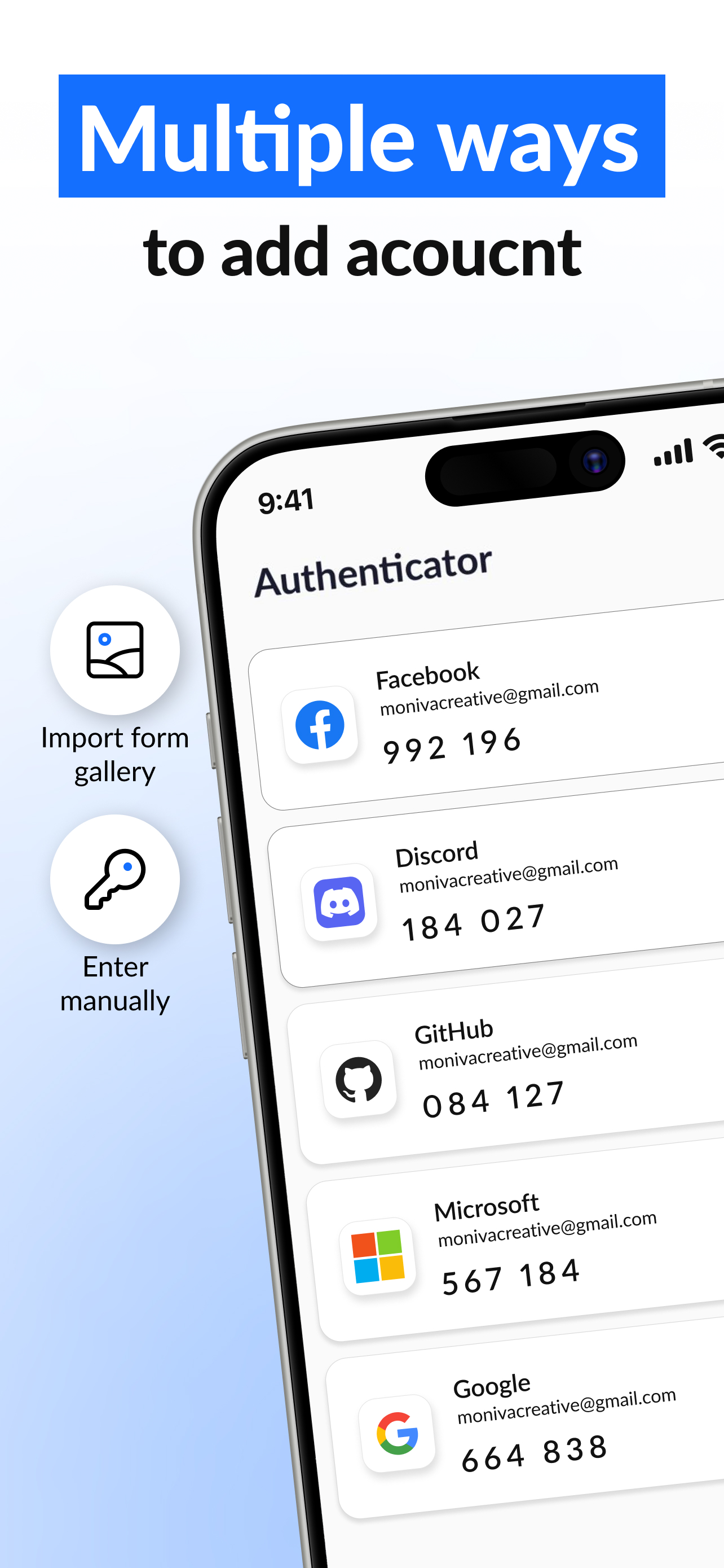 Multiple ways to add an account