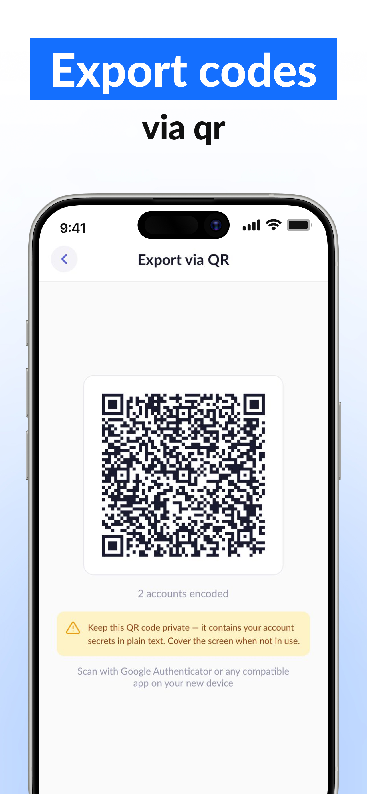 Export codes via QR for migration